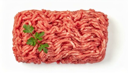 Top view of raw minced beef meat clipping path white background