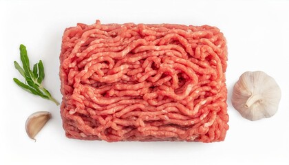 Top view of raw minced beef meat clipping path white background