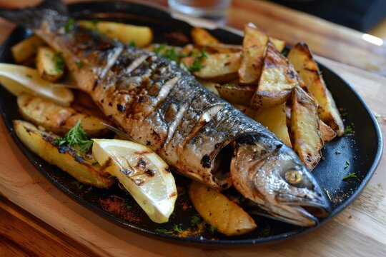 Grilled sardine with crispy potatoes