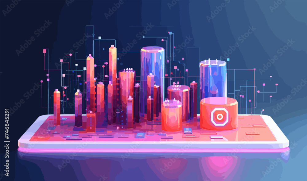 Poster digital data and big tech imagery vector simple 3d isolated illustration