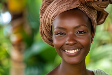 Happy healthy black woman with a beautiful smile and clear complexion - obrazy, fototapety, plakaty