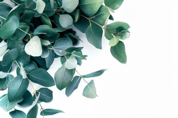 Isolated eucalyptus leaves on white background selected - obrazy, fototapety, plakaty