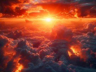 Schilderijen op glas Rising sun high above the clouds, Stunning sunset landscape © Falk