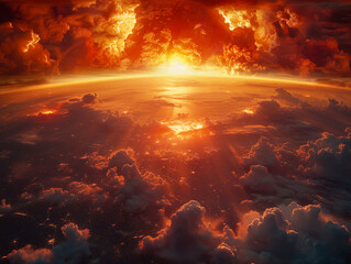 The end of the world. Apocalypsis today as a nuclear sunrise exploding over the clouds.