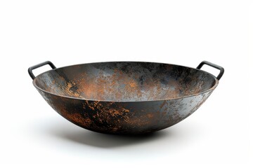 Isolated iron wok Chinese cookware on white background