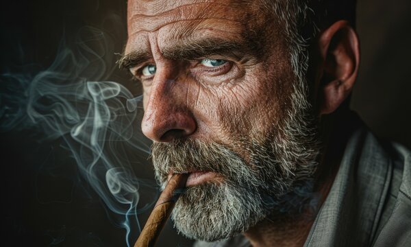 Man smoking a cigar depicted in a portrait