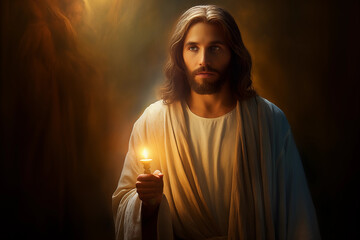 A Divine Portrayal of Jesus Christ Illuminating Love and Compassion - obrazy, fototapety, plakaty