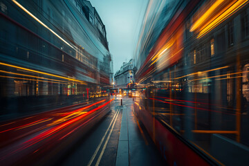 Fototapeta na wymiar Urban Velocity: Time-lapse of City Streets and Moving Buses - Generative AI.