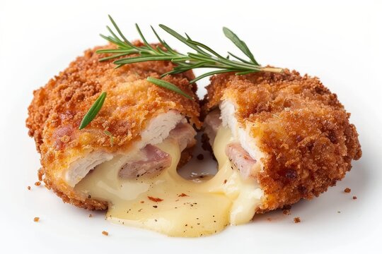 Isolated white restaurant schnitzel with cheese