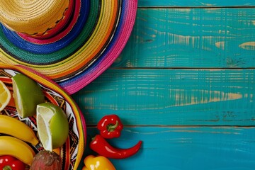 Mexican cuisine and sombreros integrate with vibrant Mexican culture - obrazy, fototapety, plakaty