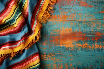 Mexican serape background with Cinco de Mayo theme depicted