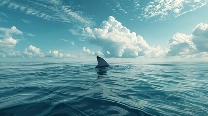 shark fin on surface of ocean agains blue cloudy sky - Powered by Adobe