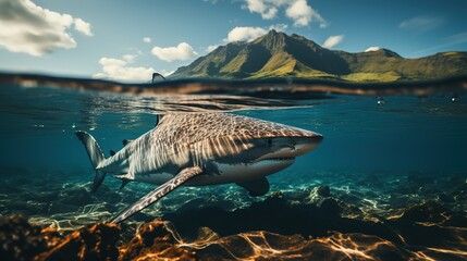 Tiger shark swimming in shallow water during a shark dive