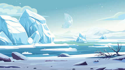Cartoon Arctic Ice Landscape Far North Concept. Vector illustration of Polar Nature