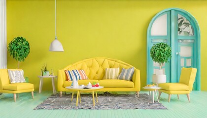 Sala de hogar colores vivos efecto 3d - obrazy, fototapety, plakaty