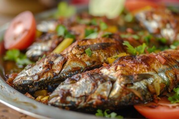 Popular Bengali fish curry with salad a delicious seafood dish