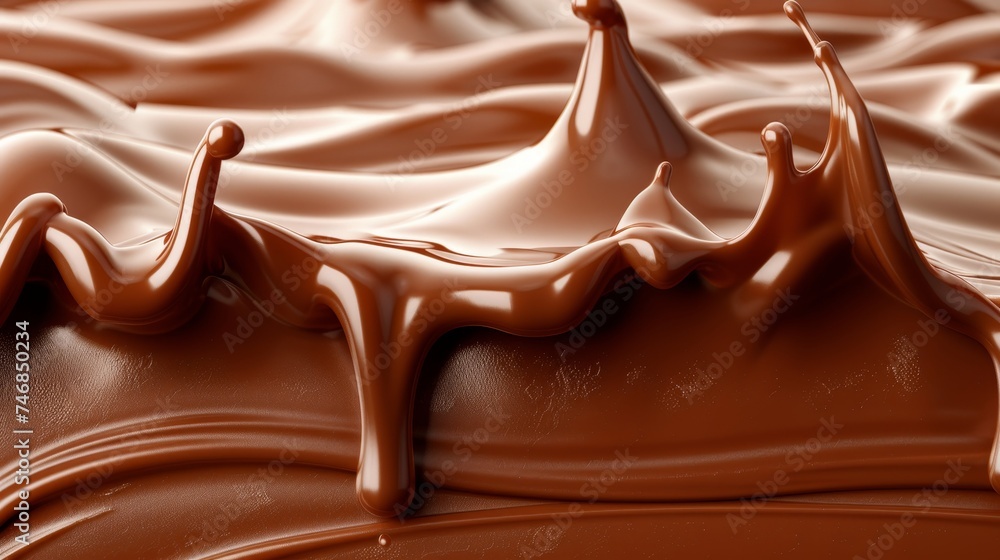 Poster rich and alluring abstract background of melted chocolate with intricate brown swirls and patterns.