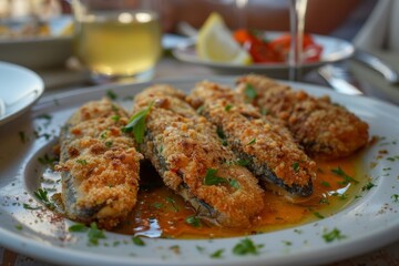 Sardines fried and breaded Sardegna Style