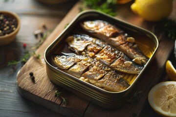 Sardines on a wooden board