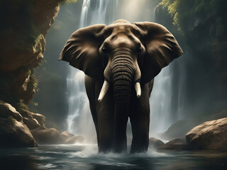 elephant in the water - obrazy, fototapety, plakaty