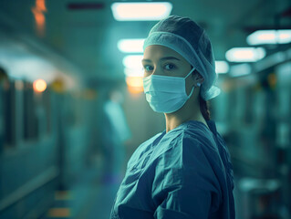 Fototapeta na wymiar Retrato de uma enfermeira no centro cirurgico de um hospital