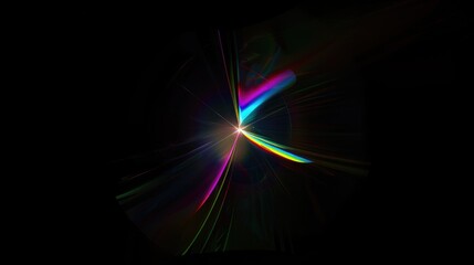 Easy to add lens flare effects for overlay designs or screen blending mode to make high-quality images. Abstract sun burst, digital flare, iridescent glare over black background.