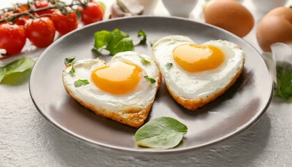 Fototapeta premium Heart-shaped fried eggs on plate