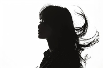 Silhouetted portrait of a gorgeous girl with long hair on white background