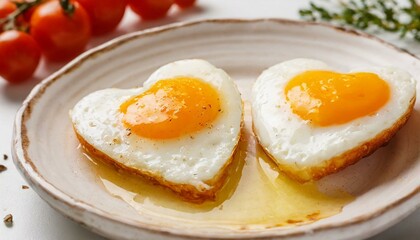 Fototapeta premium Heart-shaped fried eggs on plate 