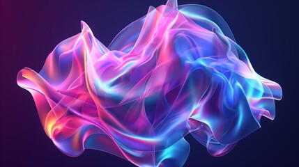 Abstract fluid iridescent holographic neon curved wave in motion background. Luminous 3D shape on gradient backdrop. Futuristic glassmorphism concept with radiant glowing dynamic desktop wallpaper.