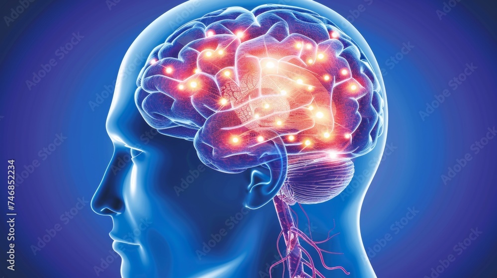 Aufkleber detailed close up of human brain with active neurons firing and intricate neural extensions