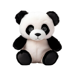 Delightful plush panda bear stuffed animal plaything, Isolated on Transparent Background, PNG