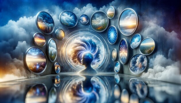 Human Contemplation in Cosmic Portal of Clouds and Spheres