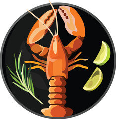 Grilled Lobster On Dish Food Vector