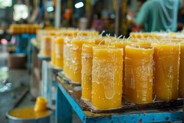 Thailand s rainy season utilizes raw wax to create large candles for monks - obrazy, fototapety, plakaty