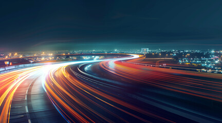 Abstract light background City road light, night highway lights, traffic with highway road motion lights, long exposure, blurred image