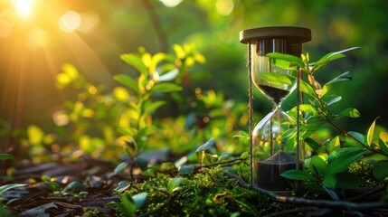 Hourglass in nature Ecology concept, time - obrazy, fototapety, plakaty