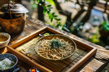 Foto op Canvas Traditional tray accompanies Japanese soba noodles © VolumeThings