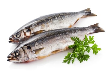 Two complete sardines on a white surface