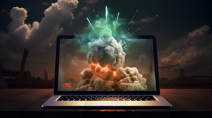  Launching a nuclear missile from laptop screen. - obrazy, fototapety, plakaty