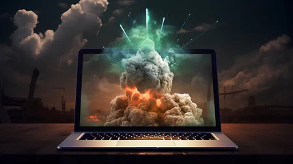 Tuinposter  Launching a nuclear missile from laptop screen. © Tanuha