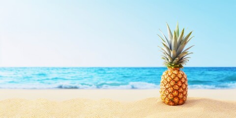 Pineapple on the beach. Summer background.