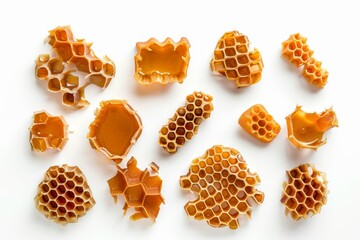 White background with honeycomb top view - obrazy, fototapety, plakaty