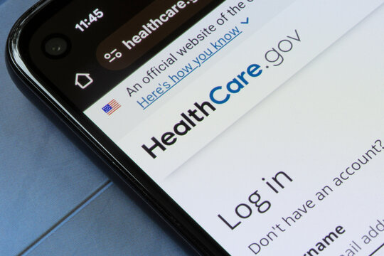 Portland, OR, USA - Feb 24, 2024: Login page of HealthCare.gov, a health insurance exchange website operated under the United States federal government, is seen on a smartphone.