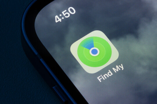 Portland, OR, USA - Dec 28, 2023: Find My app icon is seen on an iPhone. Find My is an asset tracking service made by Apple Inc. that enables users to track the location of Apple devices.