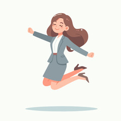 Excited businesswoman jumping for joy in flat design business concept illustration