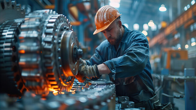 Mechanic works on diagnosing engine problem in garage. Local garage, repair, industrial business