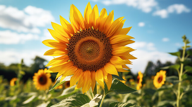 close up image of a sunflower in a hot sunny day Generative AI