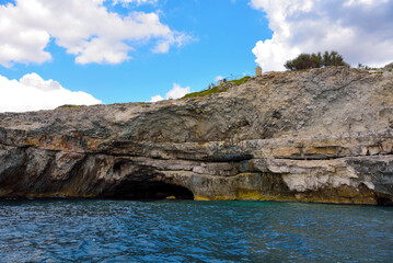 The caves of the ionian Sea side of Santa Maria di Leuca seen from the tourist boat