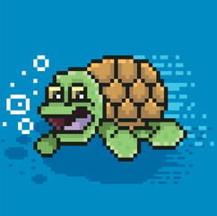 Cute turtle under the sea,pixel art,pixel vector,pixel art turtle,vector
